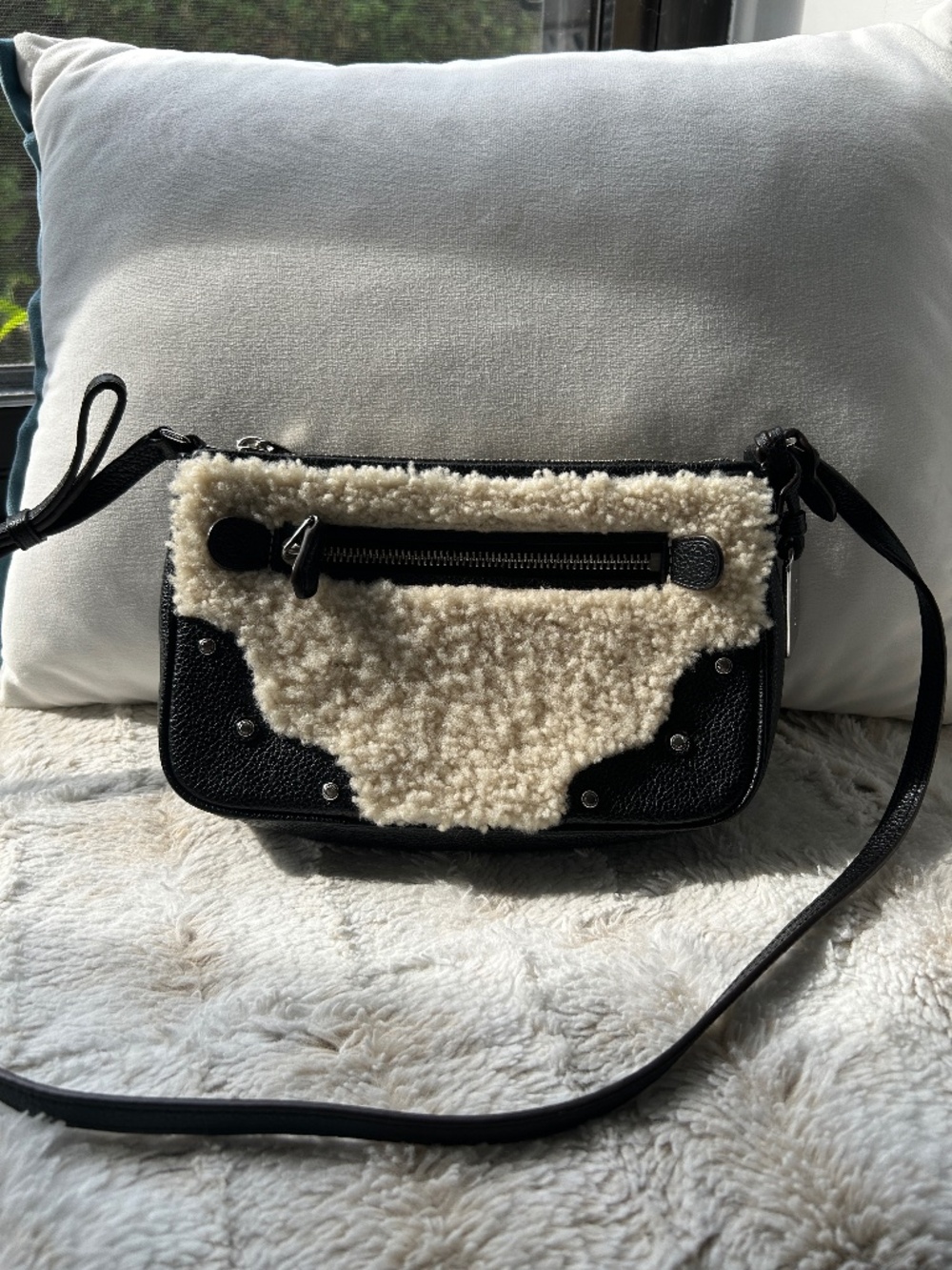 Coach Rhyder Pouchette w/ Shearling Detail and Shoulder Strap